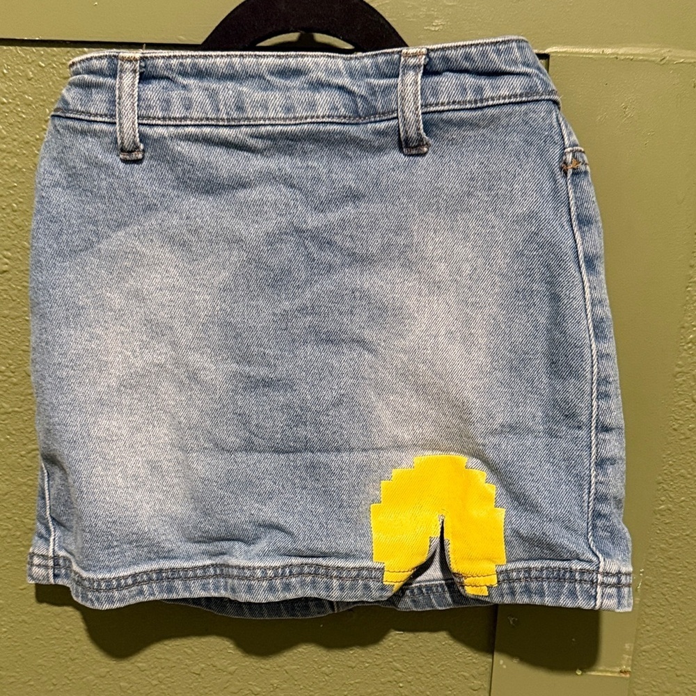 Justice pac man collection Denim Skirt with Yellow Pixel Design